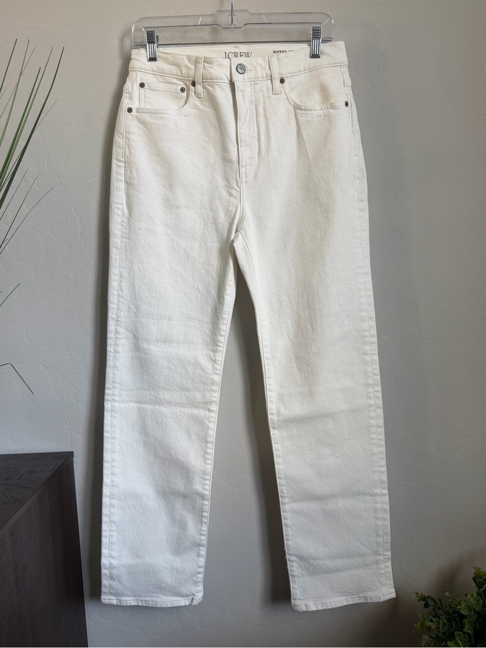 NWT J.Crew Nipped Straight High Rise Semi Stretch White Jeans 27 $148